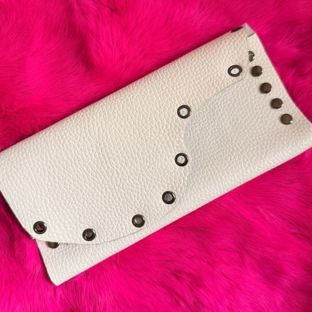 White Eyelet Leather Clutch Handmade